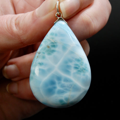 Larimar Teardrop Pendant for Necklace, Sterling Silver