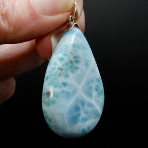 Larimar Teardrop Pendant for Necklace, Sterling Silver