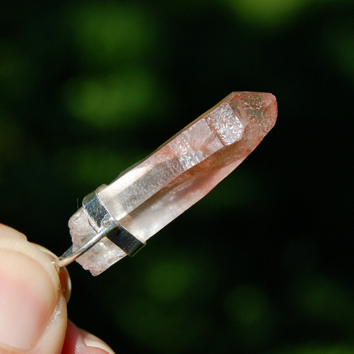 1.7in Strawberry Pink Lemurian Crystal Pendant for Necklace, Starbrary, Brazil