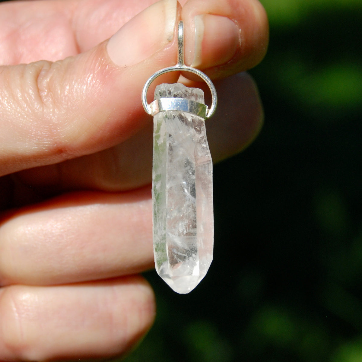 Lemurian Crystal Pendant for Necklace, Sterling Silver, Brazil