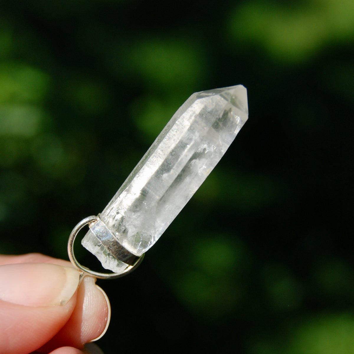 Lemurian Crystal Pendant for Necklace, Sterling Silver, Brazil