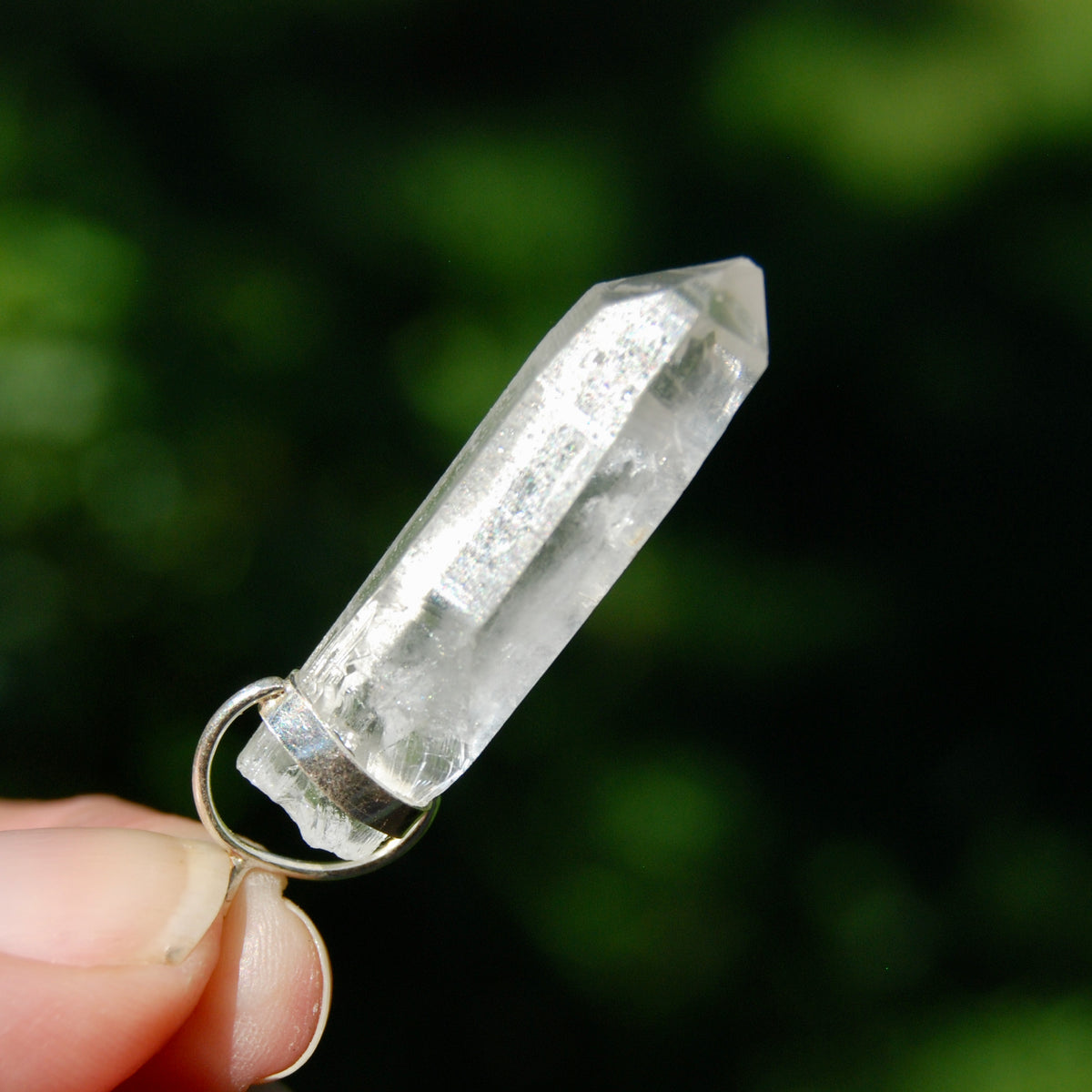 Lemurian Crystal Pendant for Necklace, Sterling Silver, Brazil