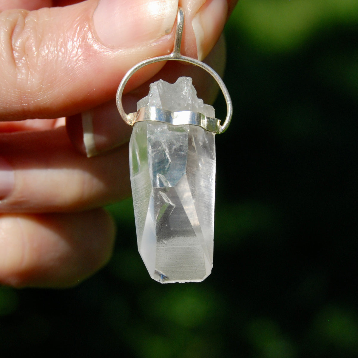 Lemurian Crystal Pendant for Necklace, Sterling Silver, Brazil