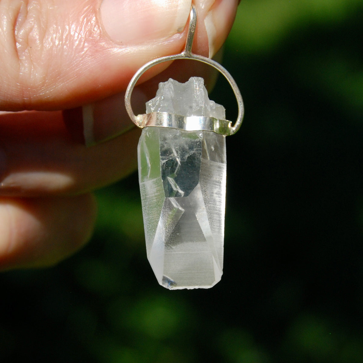 Lemurian Crystal Pendant for Necklace, Sterling Silver, Brazil