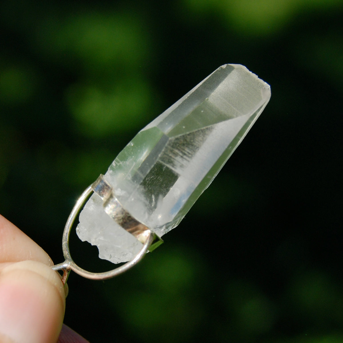 Lemurian Crystal Pendant for Necklace, Sterling Silver, Brazil