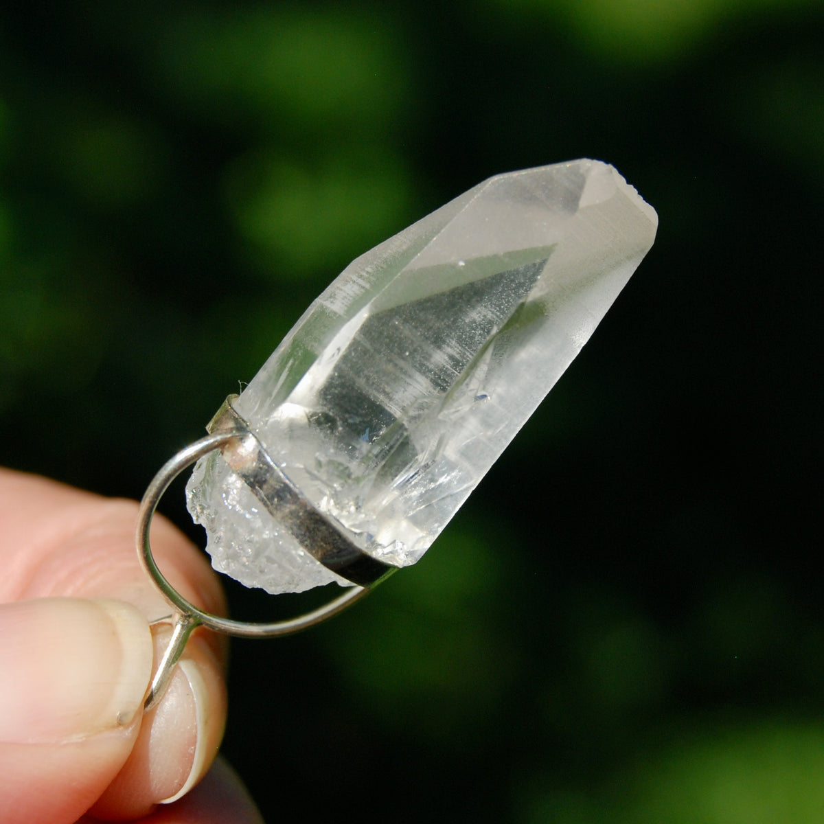 Lemurian Crystal Pendant for Necklace, Sterling Silver, Brazil