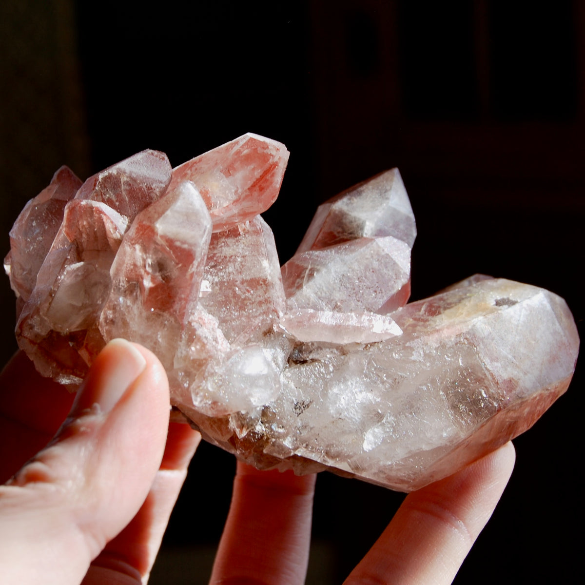 Tantric Twin Strawberry Pink Scarlet Temple Lemurian Quartz Crystal Cluster Dreamsicle