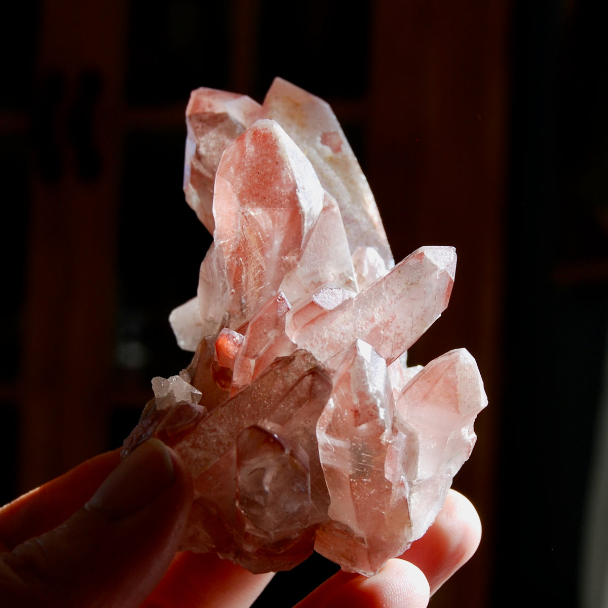 Tantric Twin Strawberry Pink Scarlet Temple Lemurian Quartz Crystal Cluster Dreamsicle