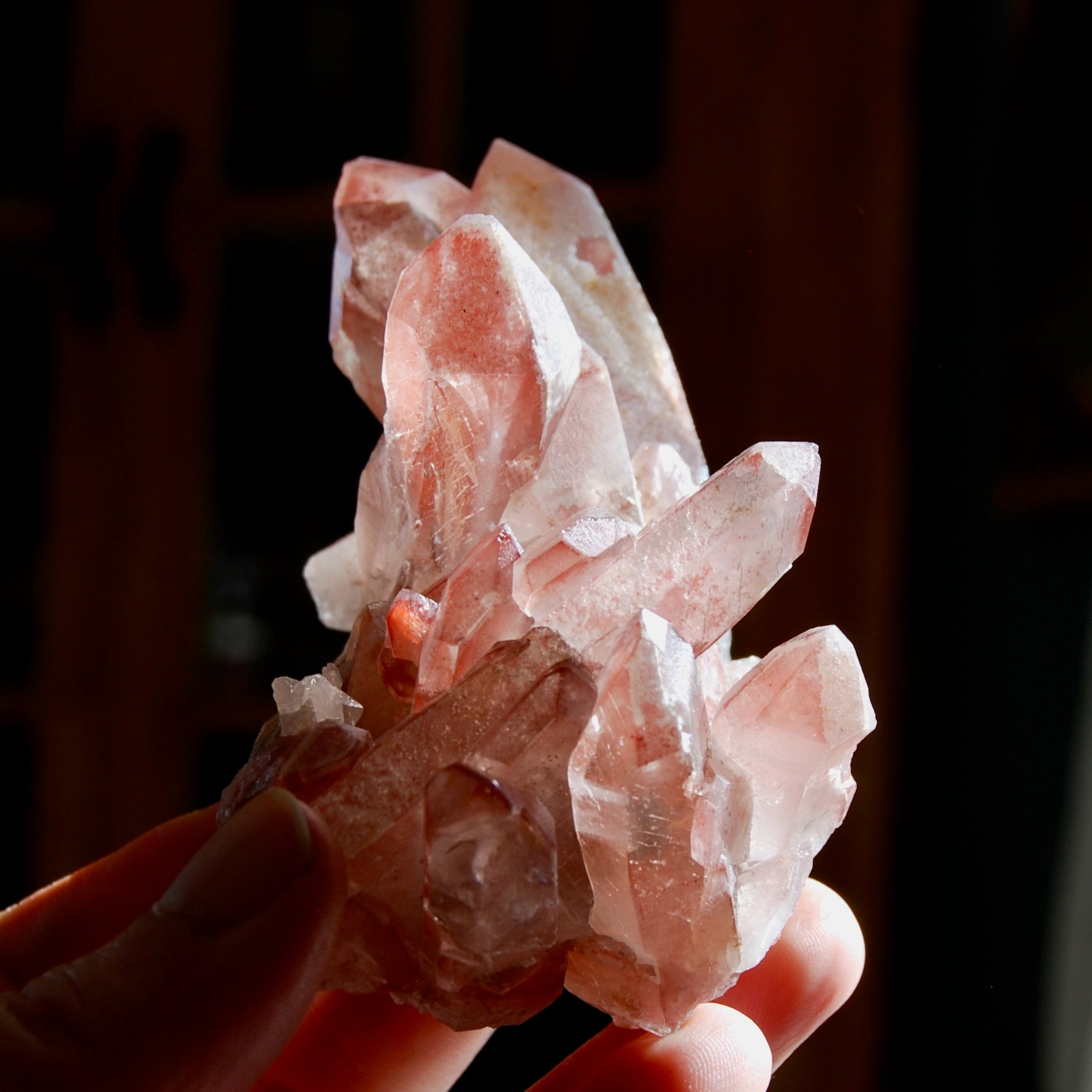 Tantric Twin Strawberry Pink Scarlet Temple Lemurian Quartz Crystal Cluster Dreamsicle