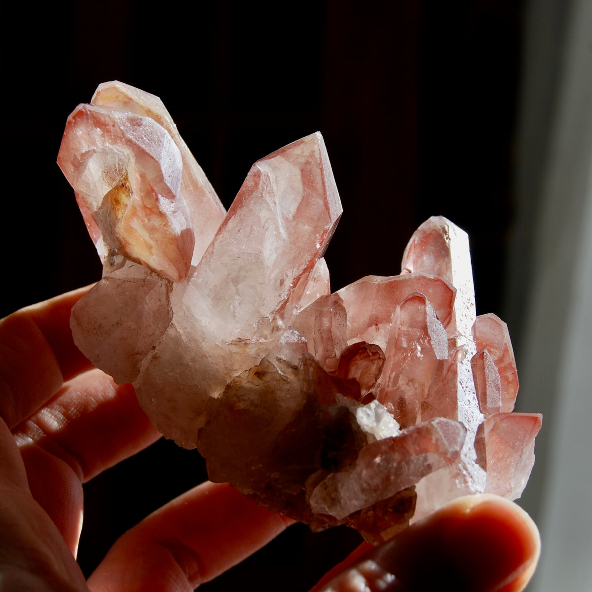 Tantric Twin Strawberry Pink Scarlet Temple Lemurian Quartz Crystal Cluster Dreamsicle
