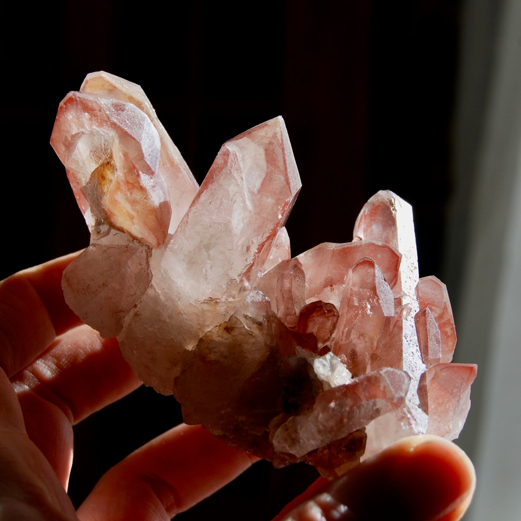 Tantric Twin Strawberry Pink Scarlet Temple Lemurian Quartz Crystal Cluster Dreamsicle