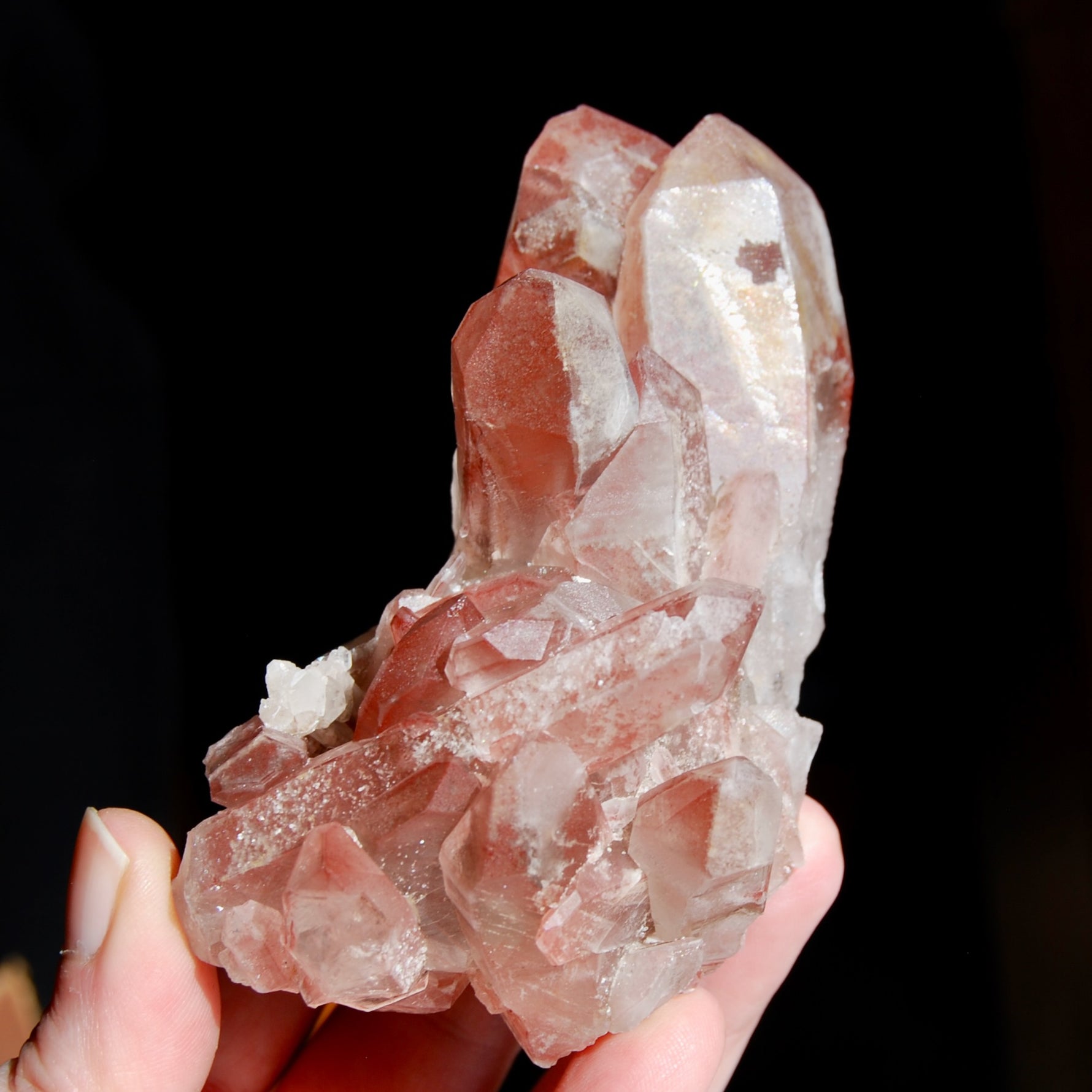 Tantric Twin Strawberry Pink Scarlet Temple Lemurian Quartz Crystal Cluster Dreamsicle