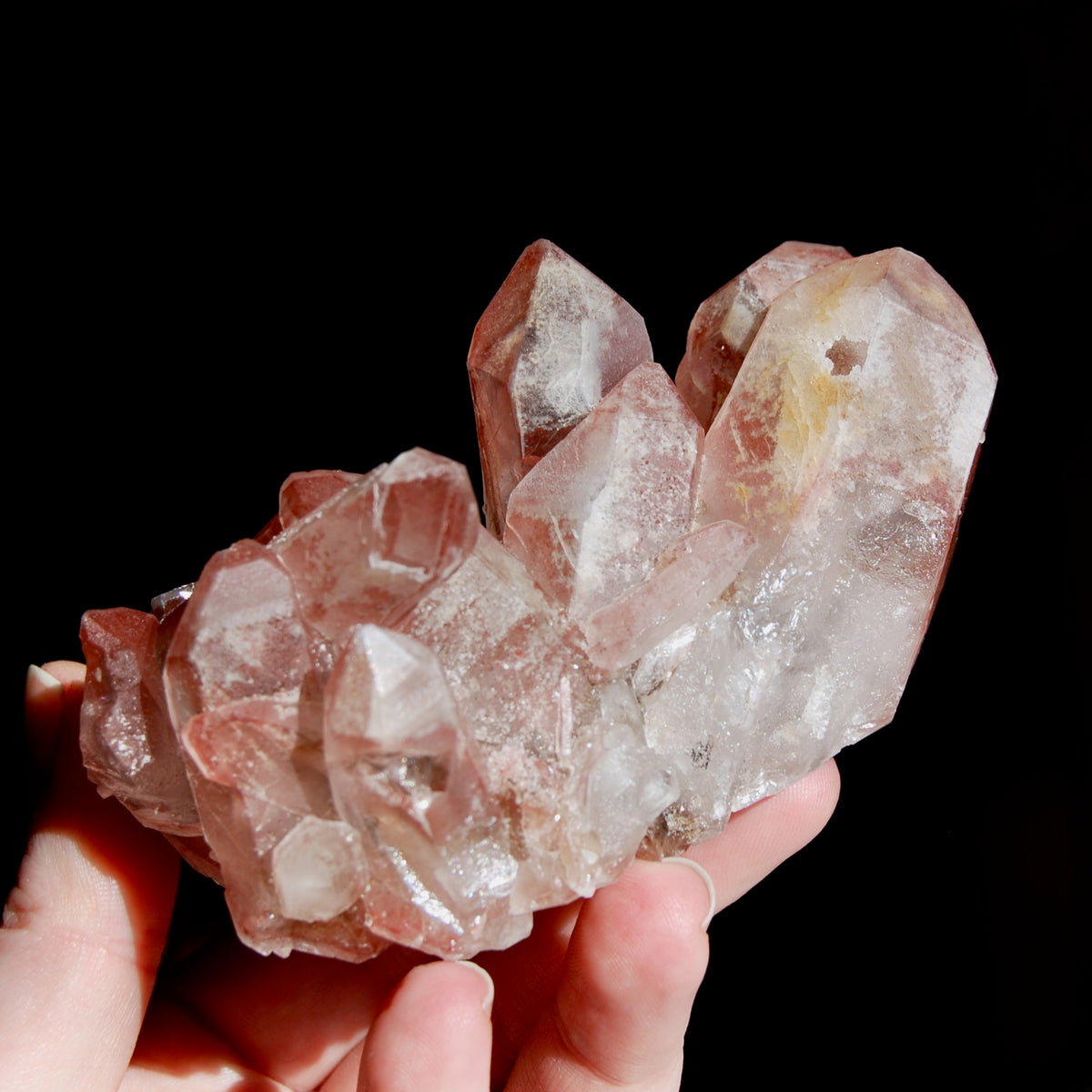 Tantric Twin Strawberry Pink Scarlet Temple Lemurian Quartz Crystal Cluster Dreamsicle