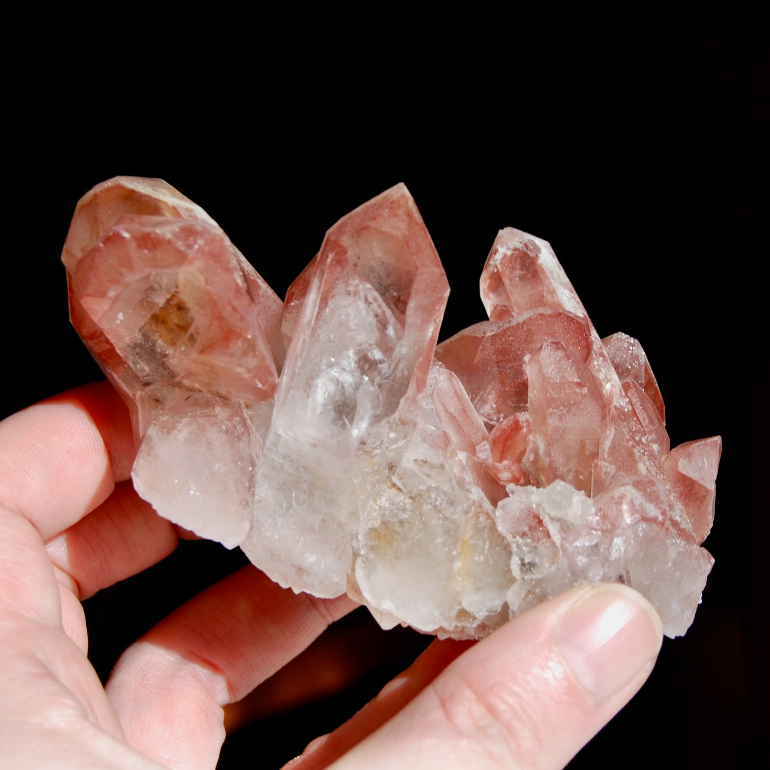 Tantric Twin Strawberry Pink Scarlet Temple Lemurian Quartz Crystal Cluster Dreamsicle