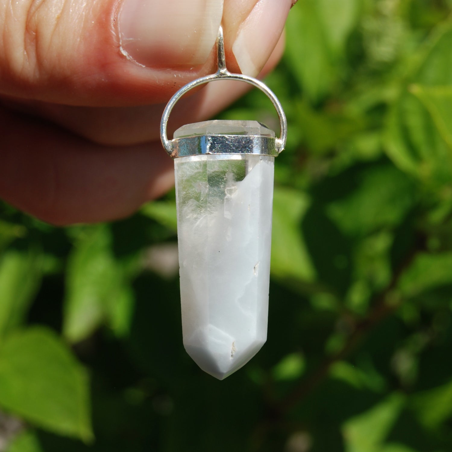 Blue Amphibole Quartz Crystal Pendant for Necklace