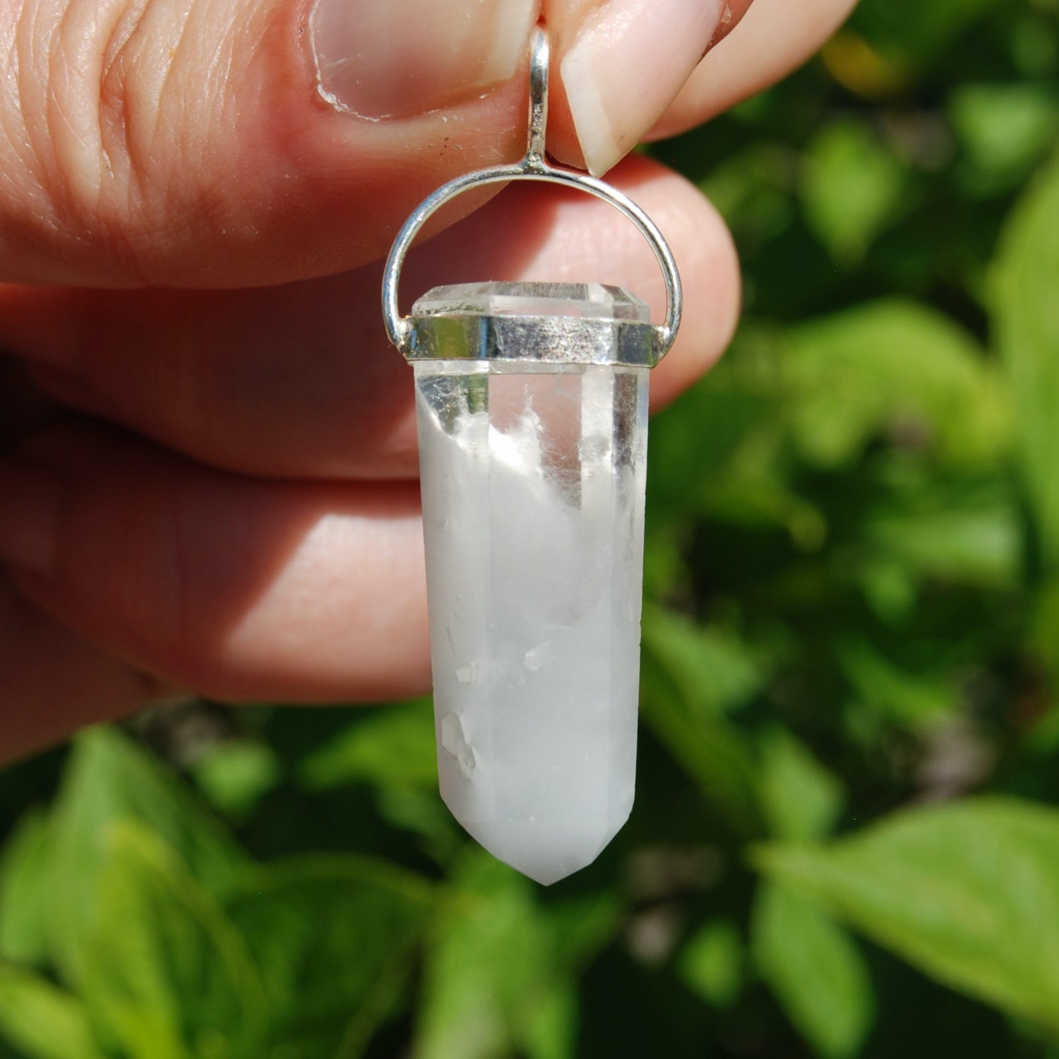 Blue Amphibole Quartz Crystal Pendant for Necklace