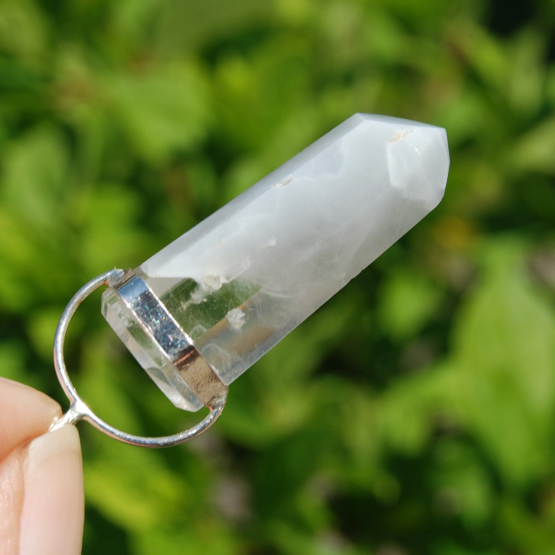 Blue Amphibole Quartz Crystal Pendant for Necklace