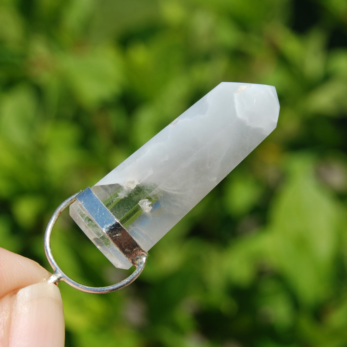 Blue Amphibole Quartz Crystal Pendant for Necklace