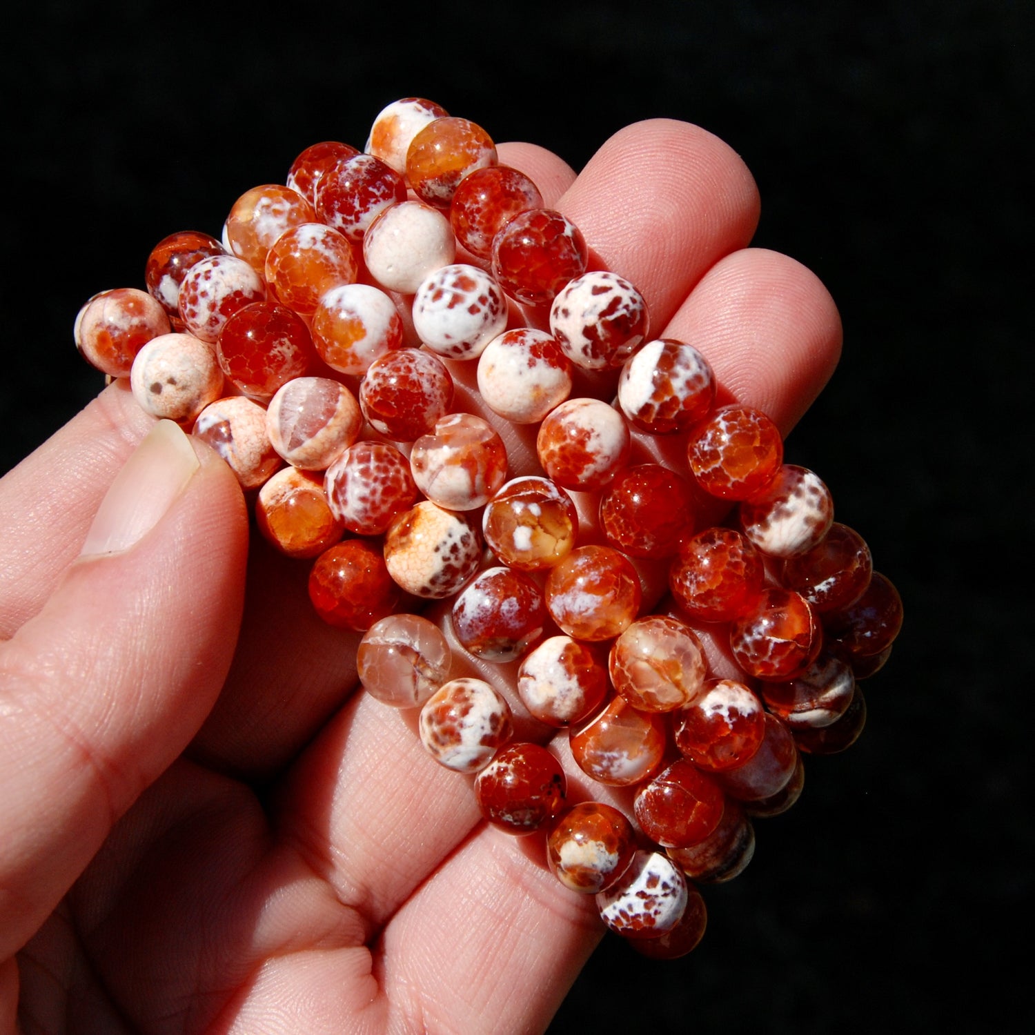 Mexican Fire Agate Crystal Bracelet, 8mm Beads
