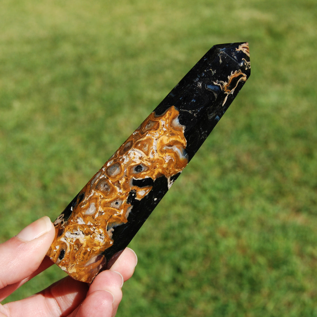 Fossilized Palm Root Crystal Tower