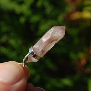 Pink Lithium Lemurian Quartz Crystal Pendant