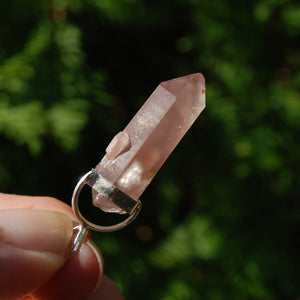 Pink Lithium Lemurian Quartz Crystal Pendant