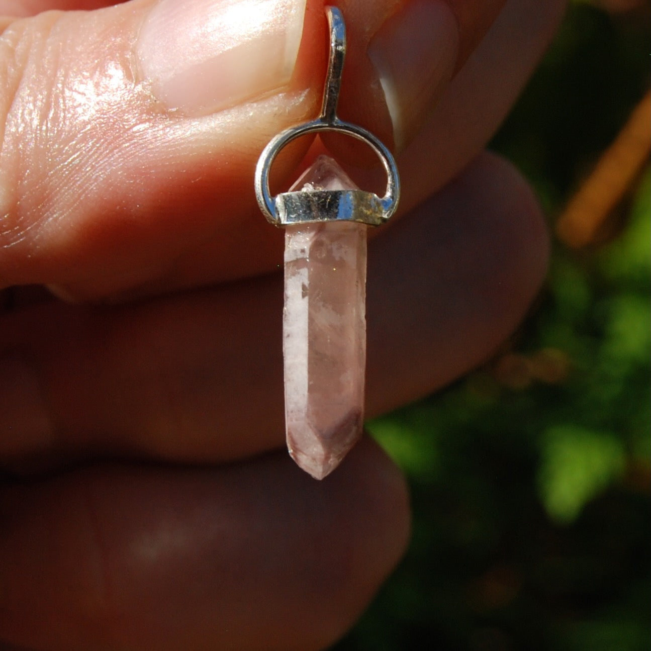 Pink Lithium Lemurian Quartz Crystal Pendant
