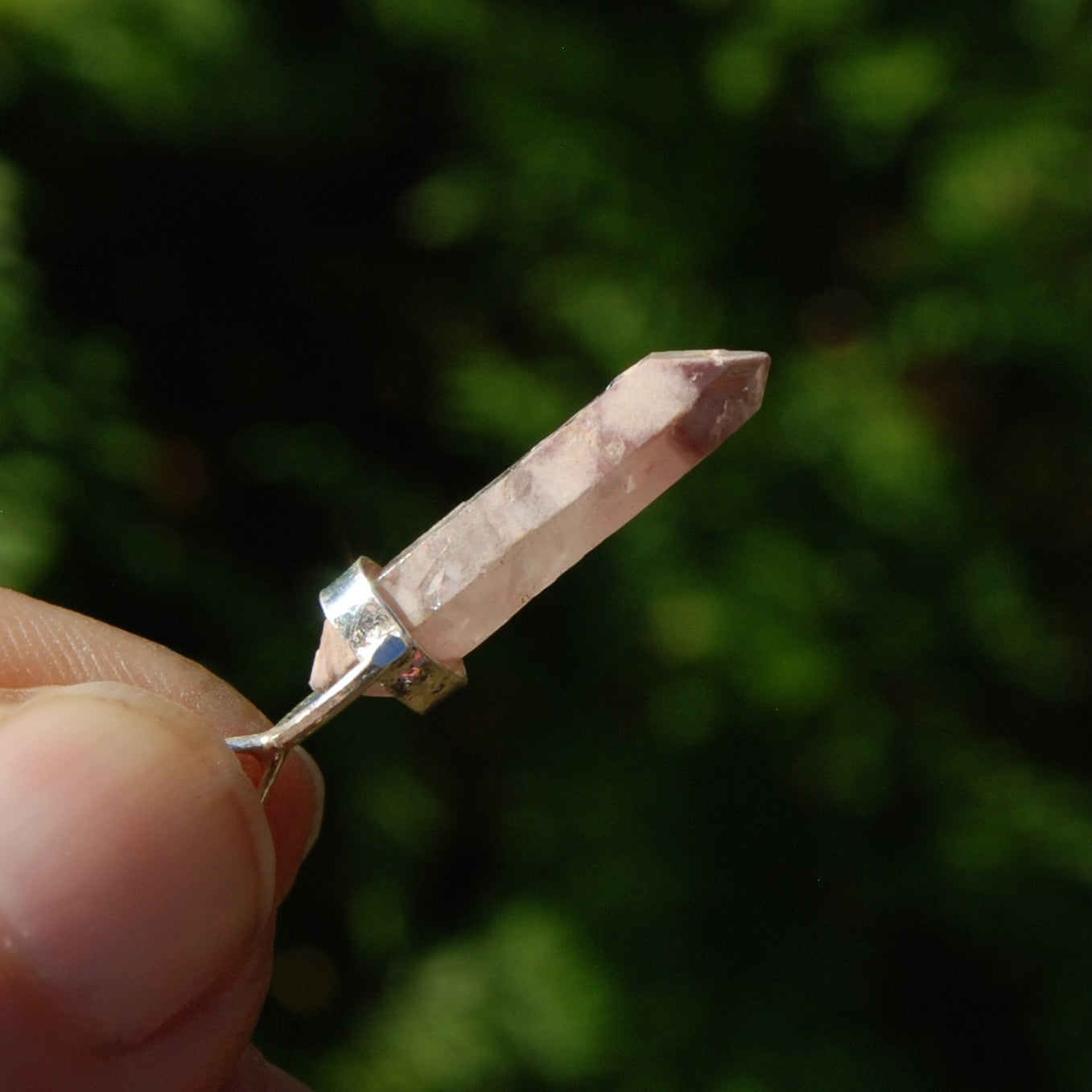 Pink Lithium Lemurian Quartz Crystal Pendant