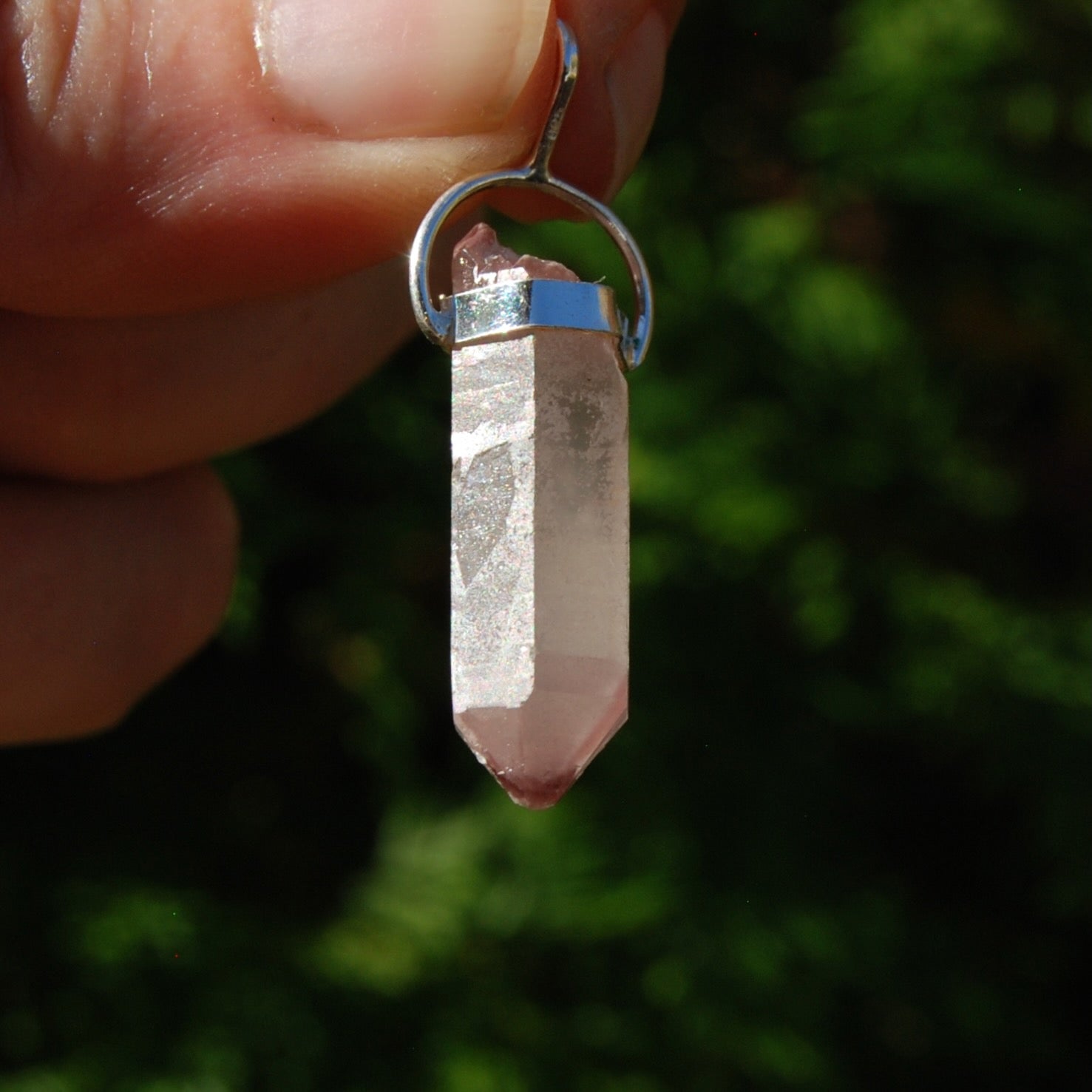 Pink Lithium Lemurian Quartz Crystal Dreamsicle Pendant