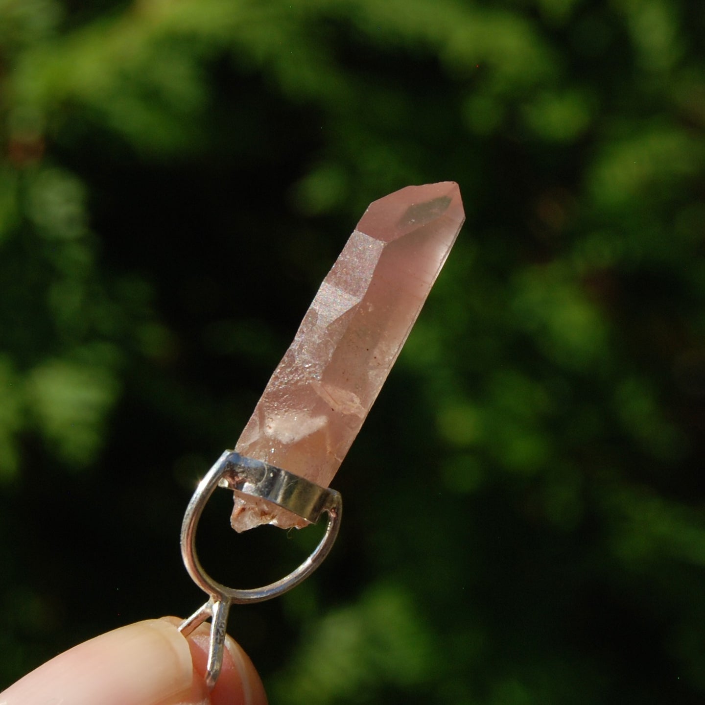 Pink Lithium Lemurian Quartz Crystal Pendant