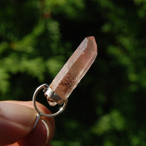 Pink Lithium Lemurian Quartz Crystal Pendant