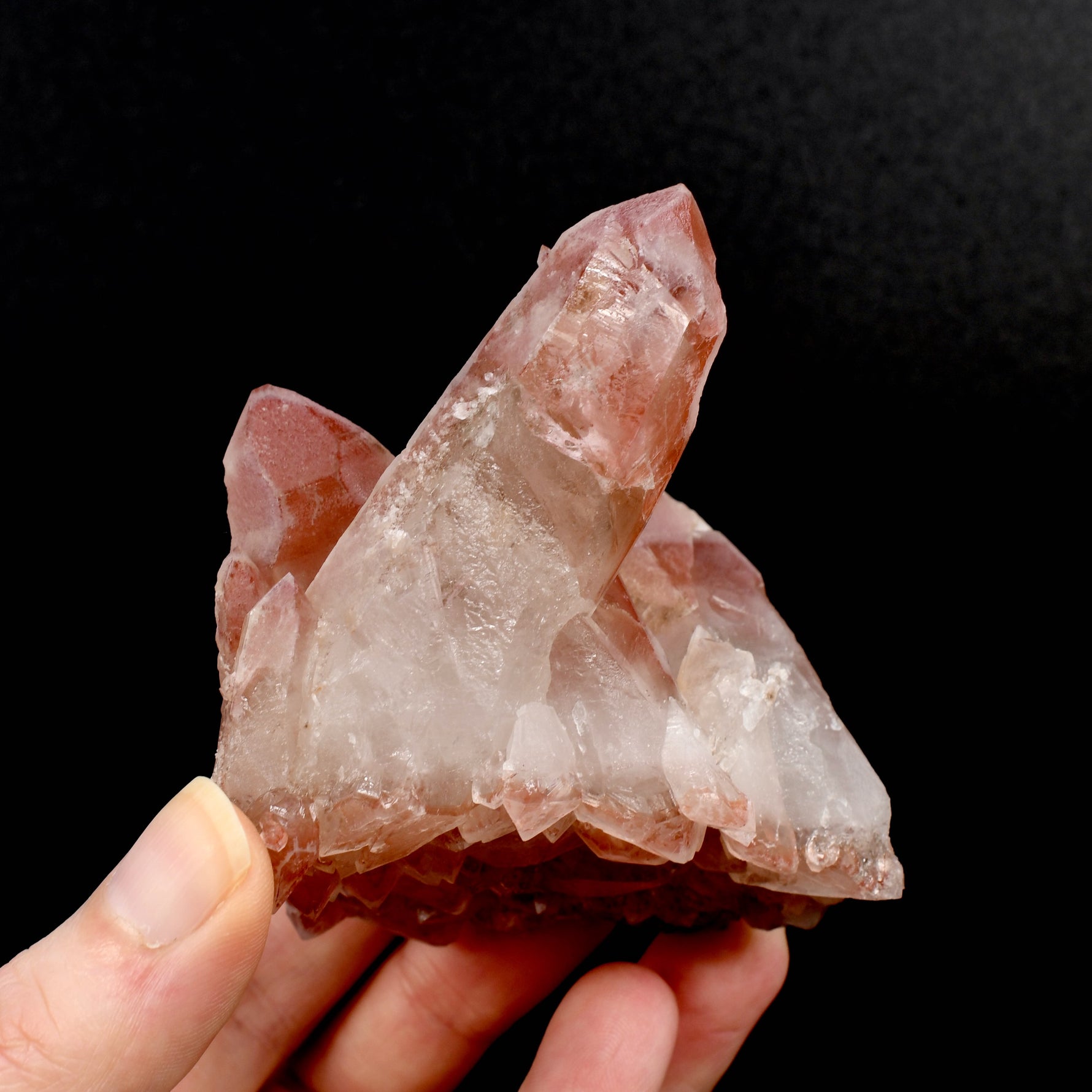 Natural Pink Lemurian Quartz floater cluster Serra do Cabral Brazil with etched faces
