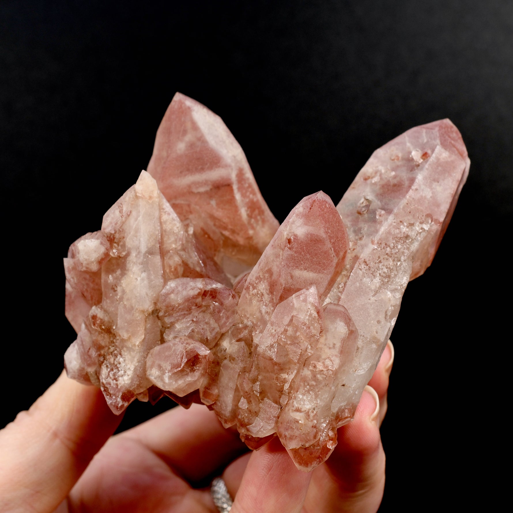 Rare Pink Lemurian Quartz crystal cluster floater Isis Face Serra do Cabral Brazil natural specimen