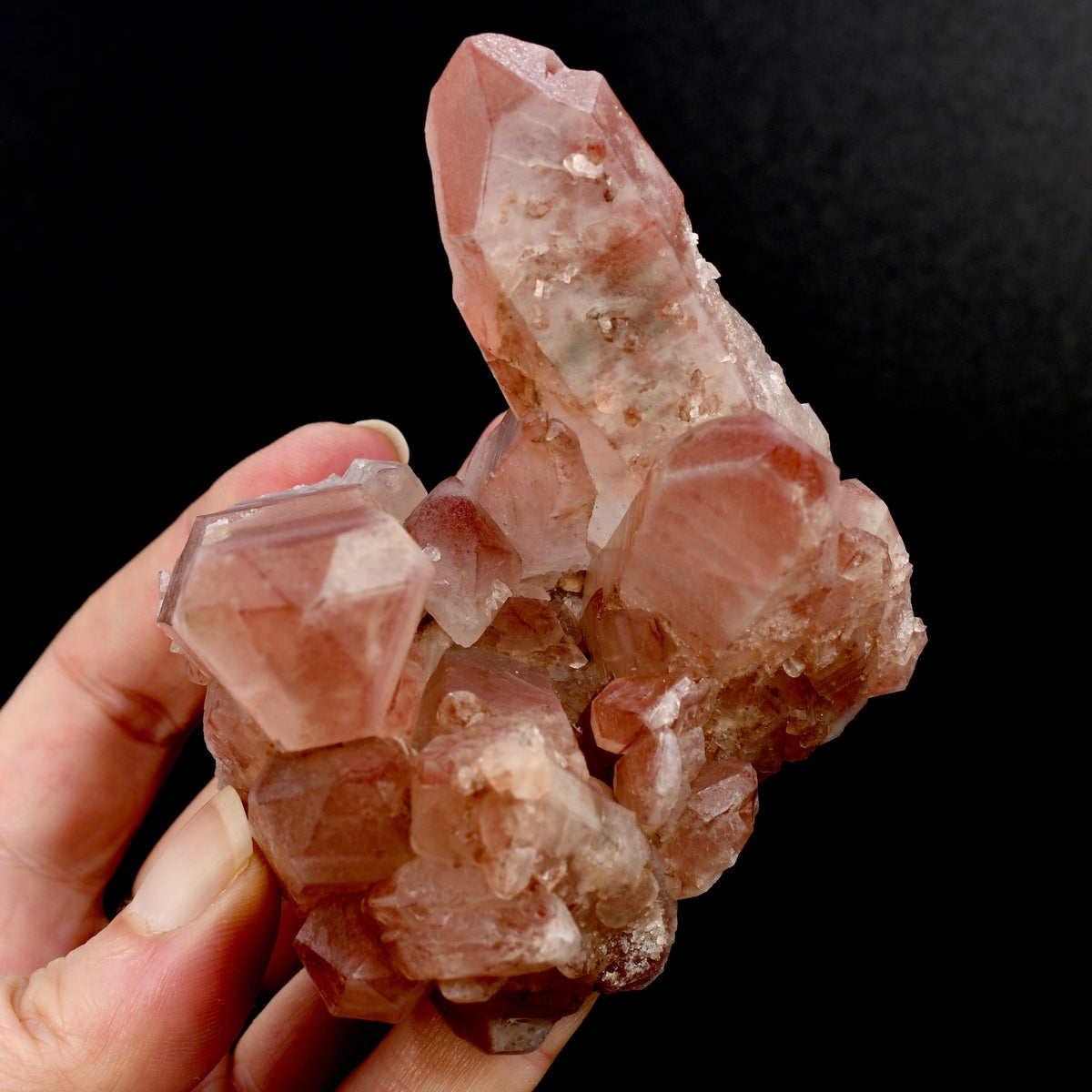 Rare Pink Lemurian Quartz crystal cluster floater Isis Face Serra do Cabral Brazil natural specimen
