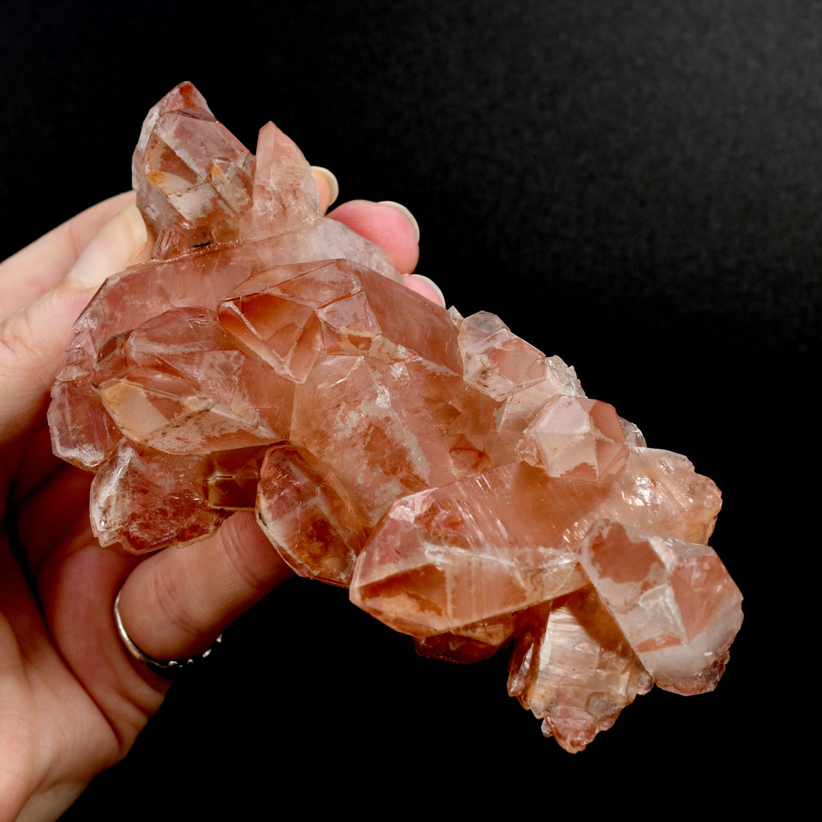 Rare Pink Lemurian Quartz crystal cluster floater Isis Face Serra do Cabral Brazil natural specimen