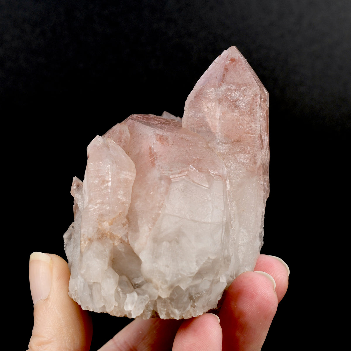 RARE Curved Trigonic Record Keeper Pink Lemurian Quartz Crystal Dreamsicle Cluster, Serra do Cabral