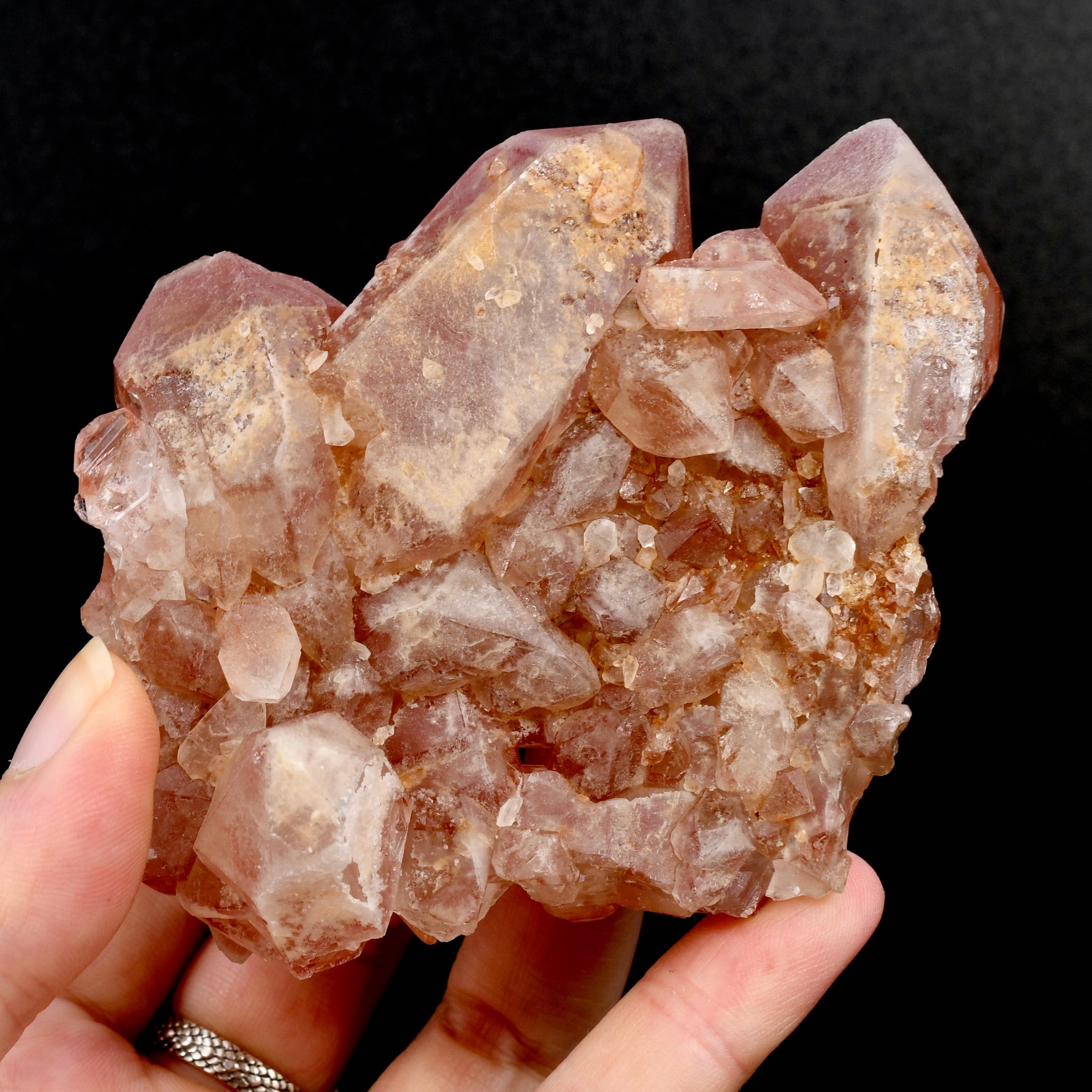 Rare Pink Lemurian Quartz crystal cluster floater Isis Face Serra do Cabral Brazil natural specimen