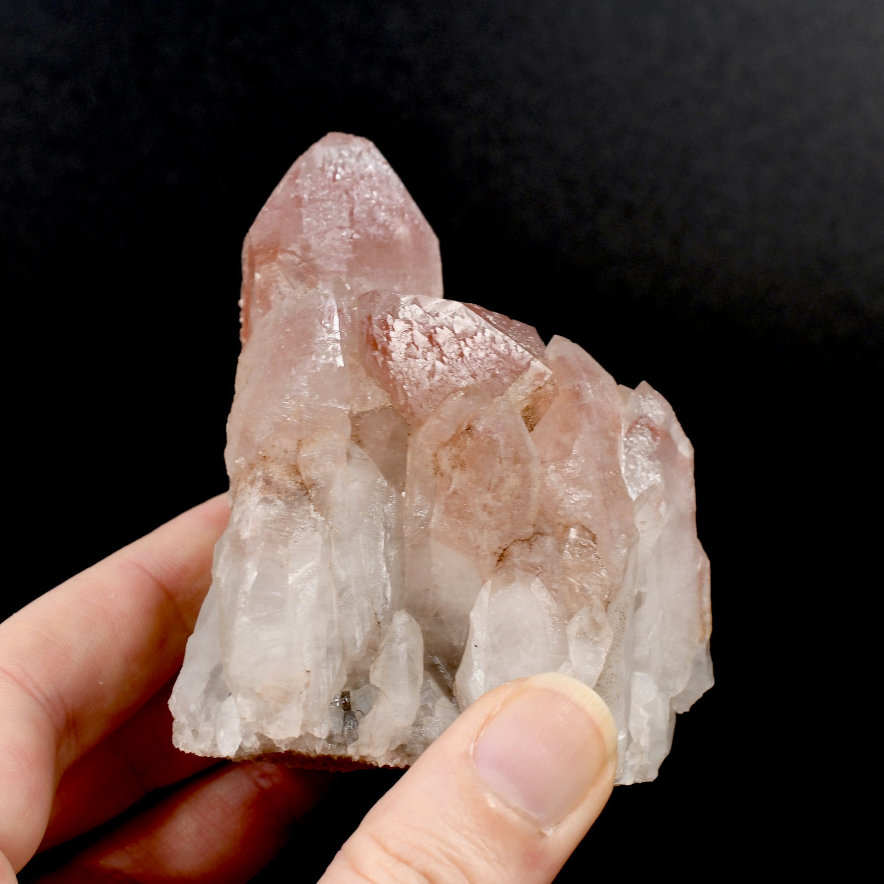 RARE Curved Trigonic Record Keeper Pink Lemurian Quartz Crystal Dreamsicle Cluster, Serra do Cabral