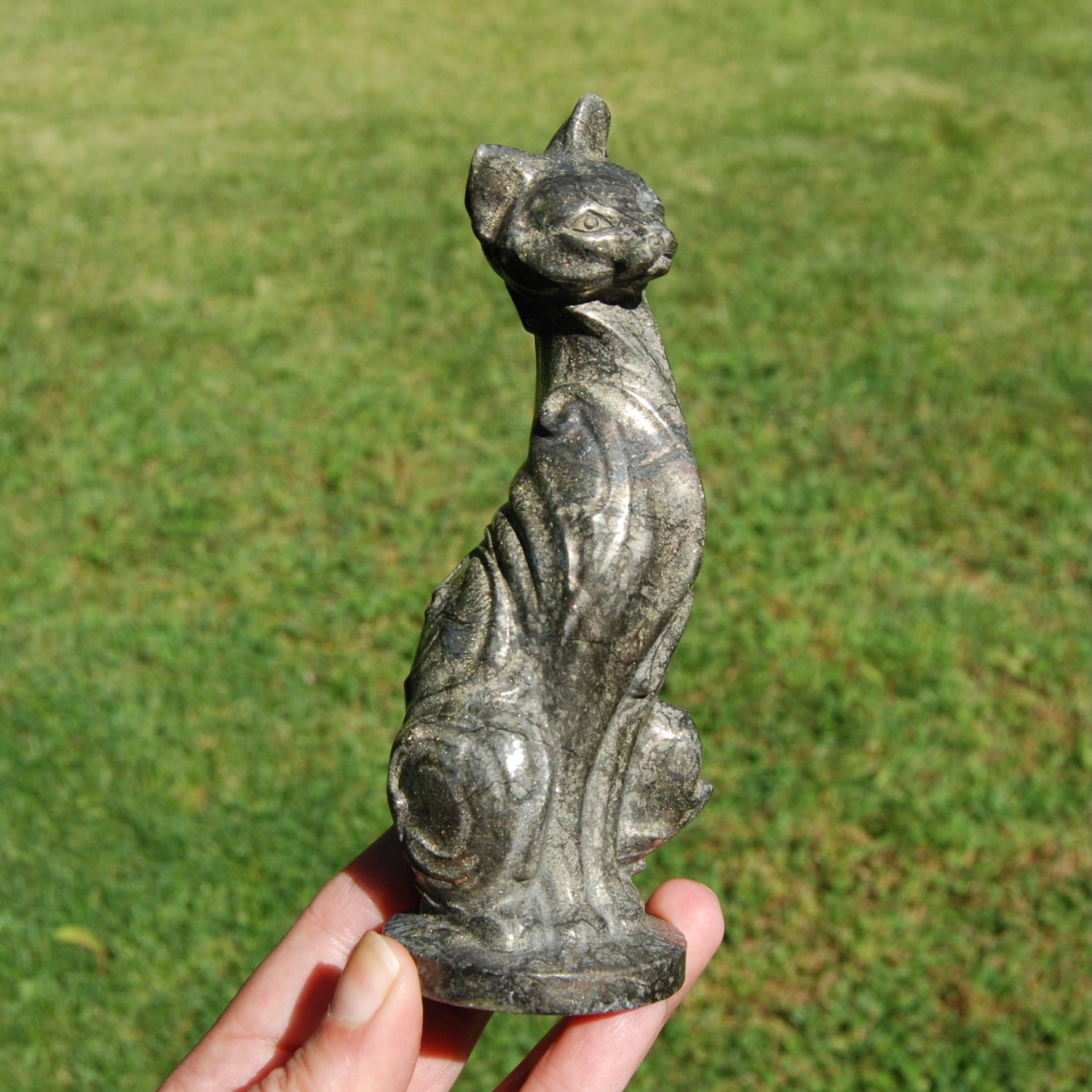 Pyrite Carved Crystal Cat