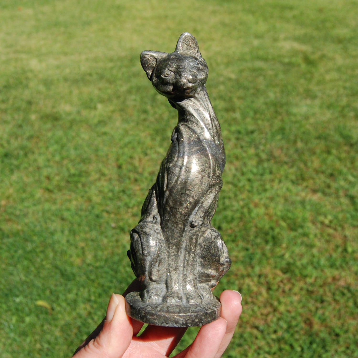 Pyrite Carved Crystal Cat