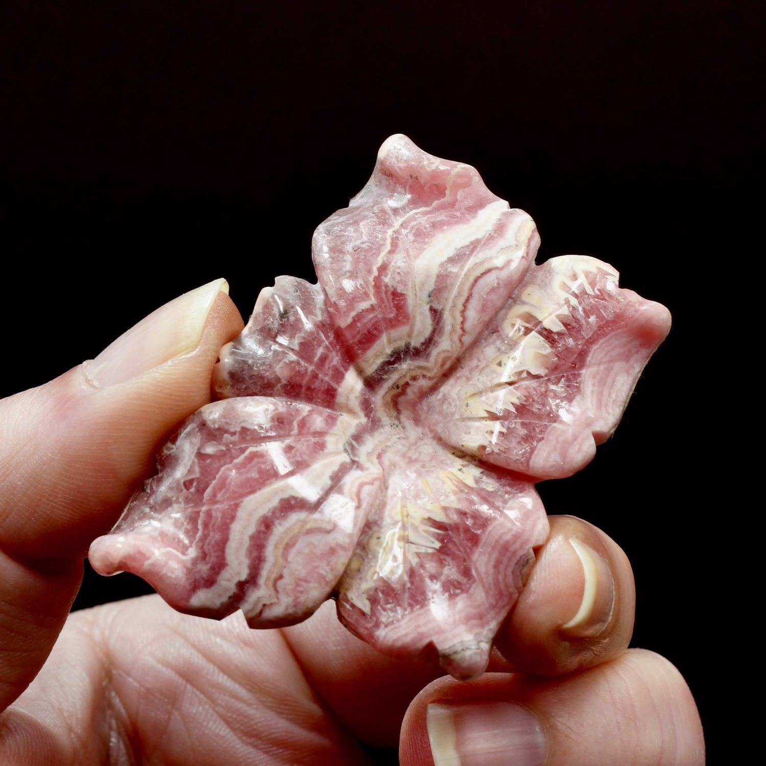 Genuine Rhodochrosite Carved Crystal Crystal Flower