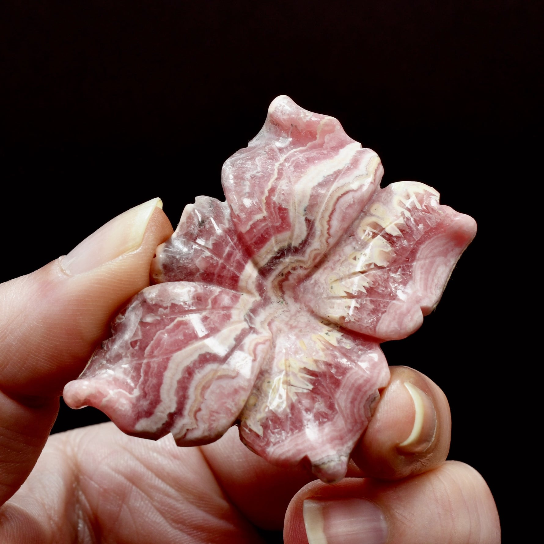 Genuine Rhodochrosite Carved Crystal Crystal Flower