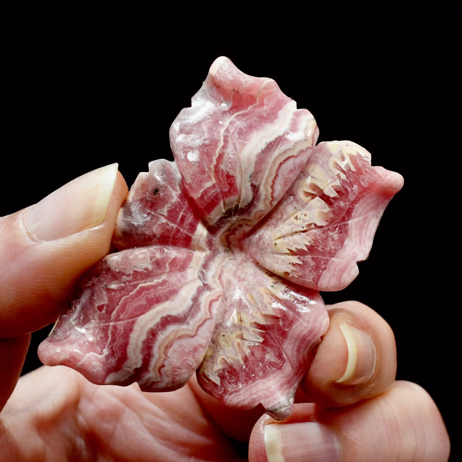 Genuine Rhodochrosite Carved Crystal Crystal Flower