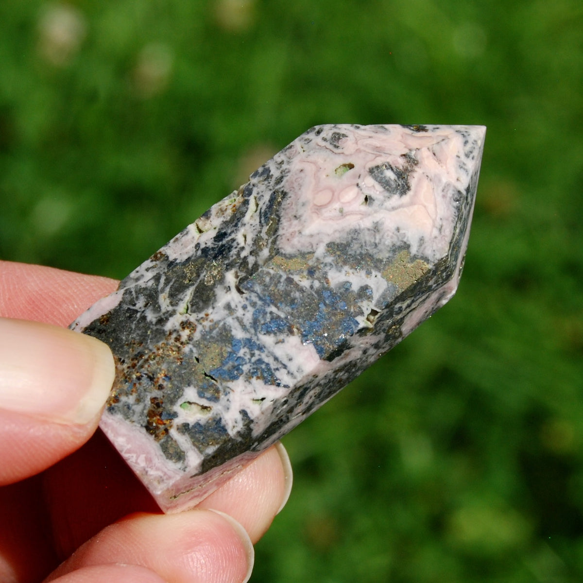 Genuine Rhodochrosite Pyrite Gemstone Tower - 1.9" 41g Manifest Love Luck, Healing Crystals, Argentina