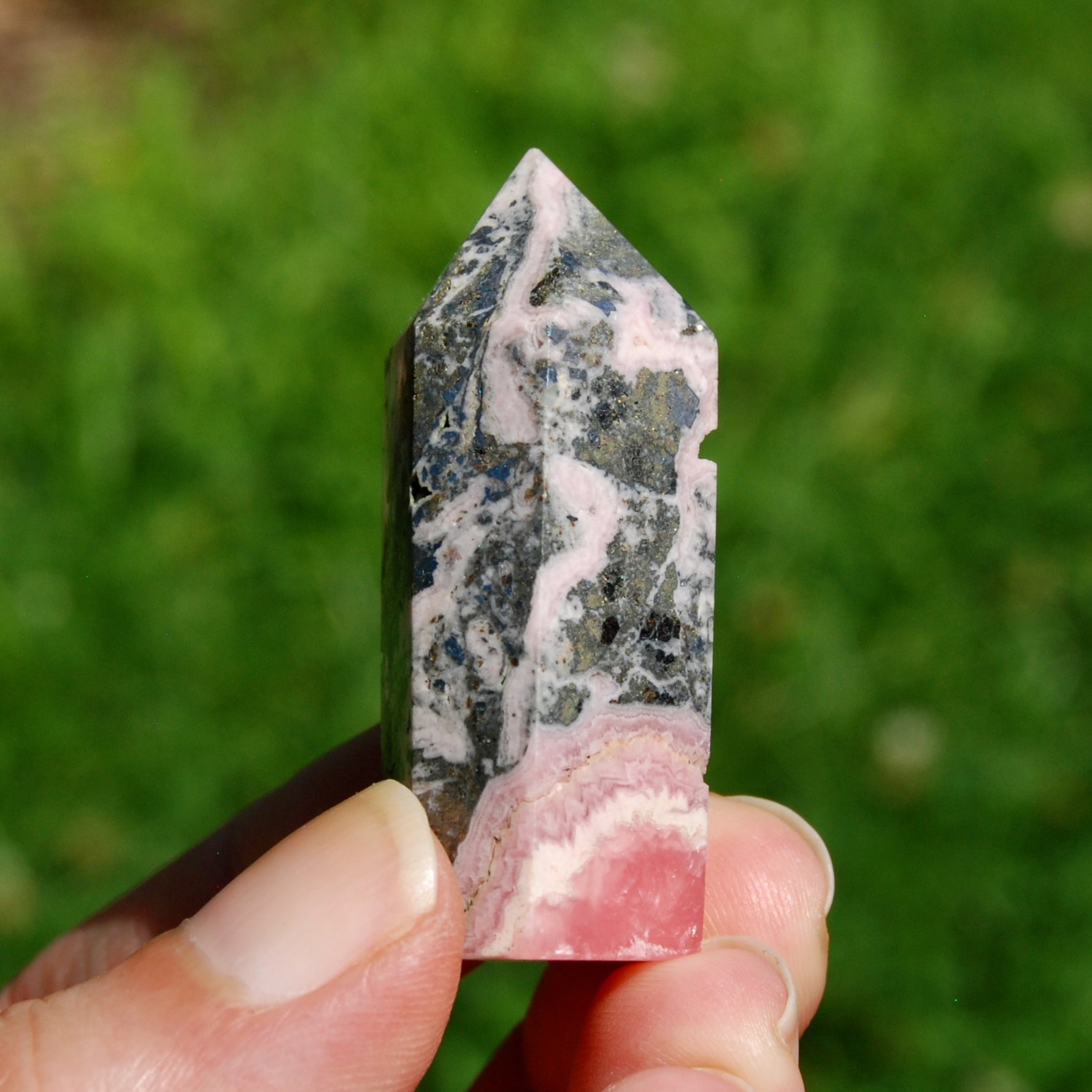 Genuine Rhodochrosite Pyrite Gemstone Tower - 1.9" 41g Manifest Love Luck, Healing Crystals, Argentina