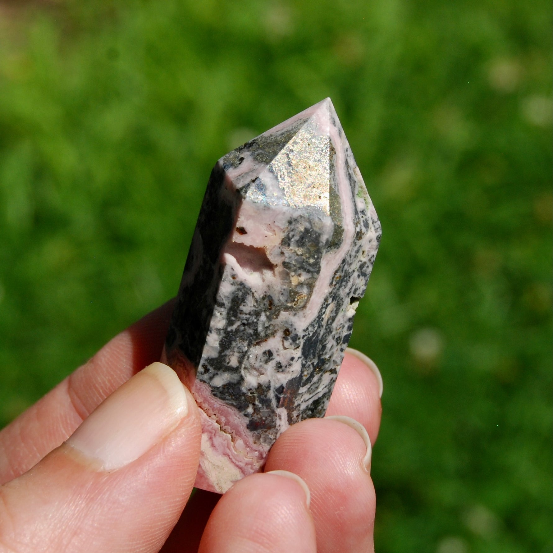 Genuine Rhodochrosite Pyrite Gemstone Tower - 1.9" 41g Manifest Love Luck, Healing Crystals, Argentina