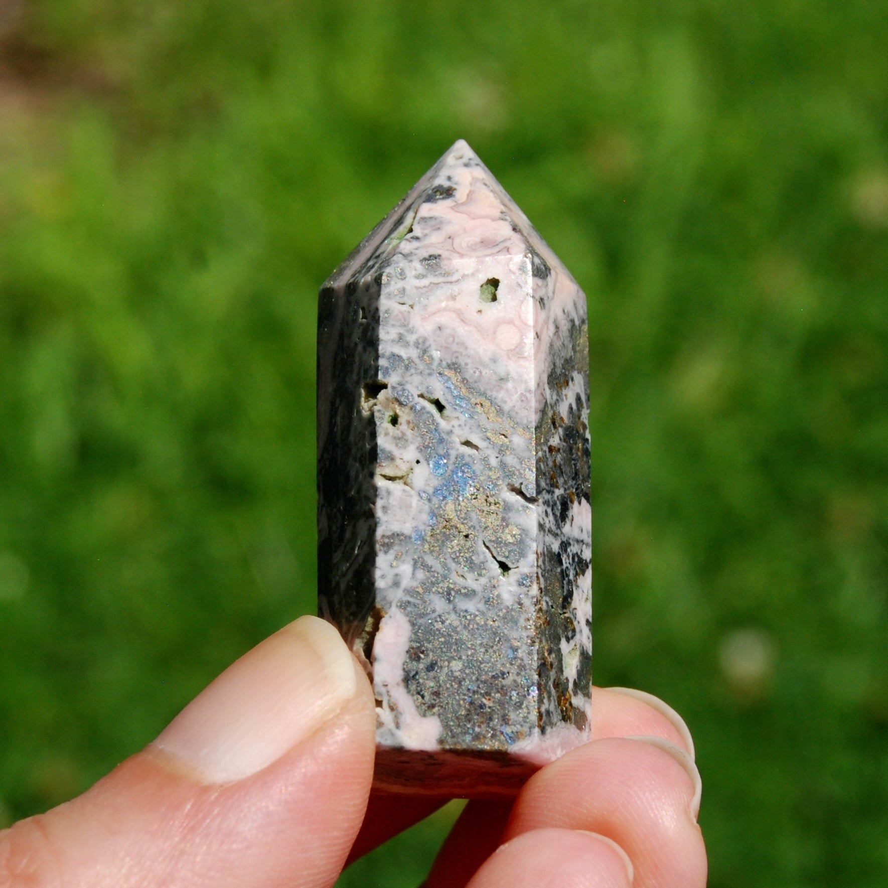 Genuine Rhodochrosite Pyrite Gemstone Tower - 1.9" 41g Manifest Love Luck, Healing Crystals, Argentina
