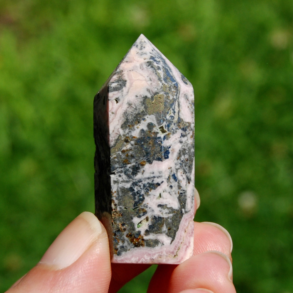 Genuine Rhodochrosite Pyrite Gemstone Tower - 1.9" 41g Manifest Love Luck, Healing Crystals, Argentina