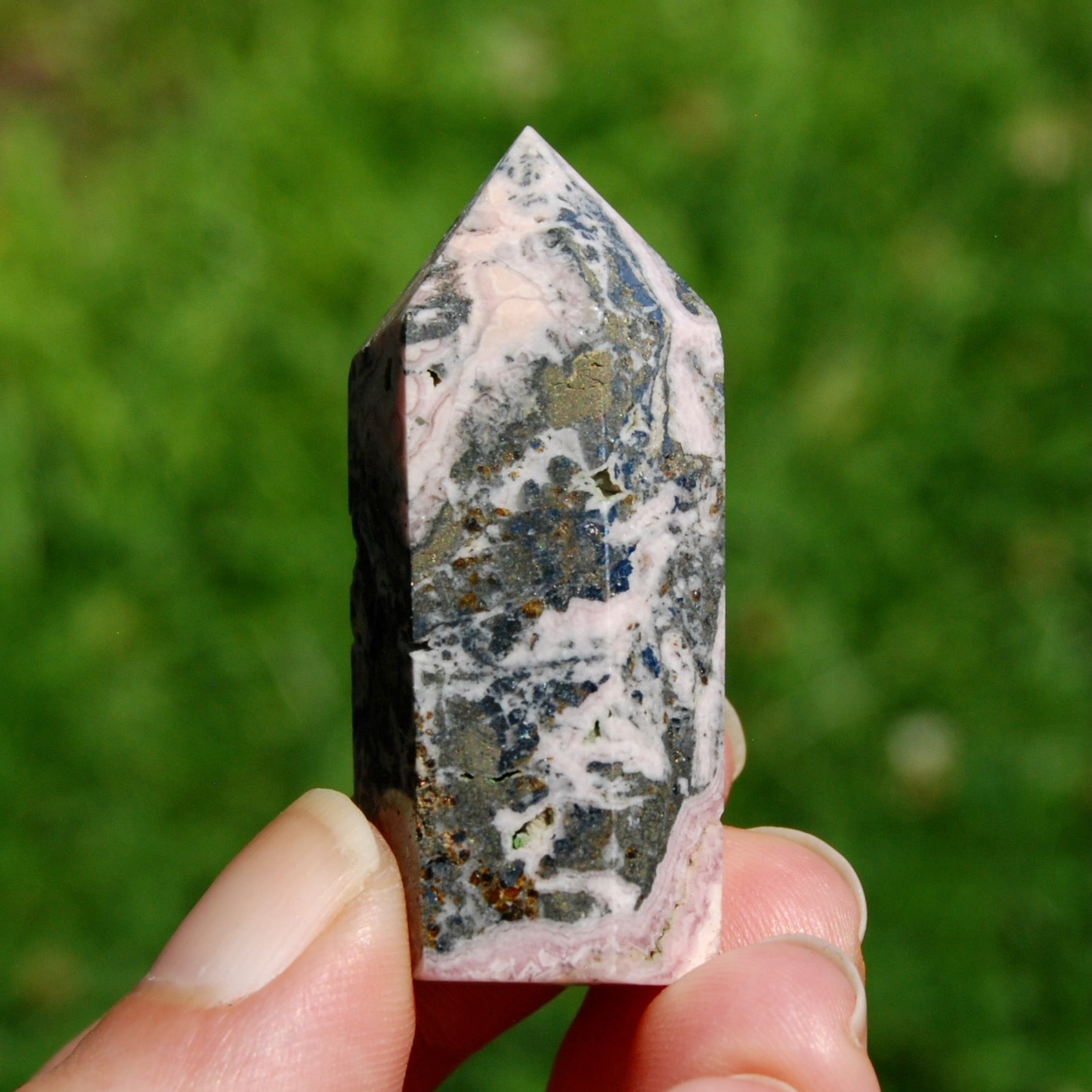 Genuine Rhodochrosite Pyrite Gemstone Tower - 1.9" 41g Manifest Love Luck, Healing Crystals, Argentina