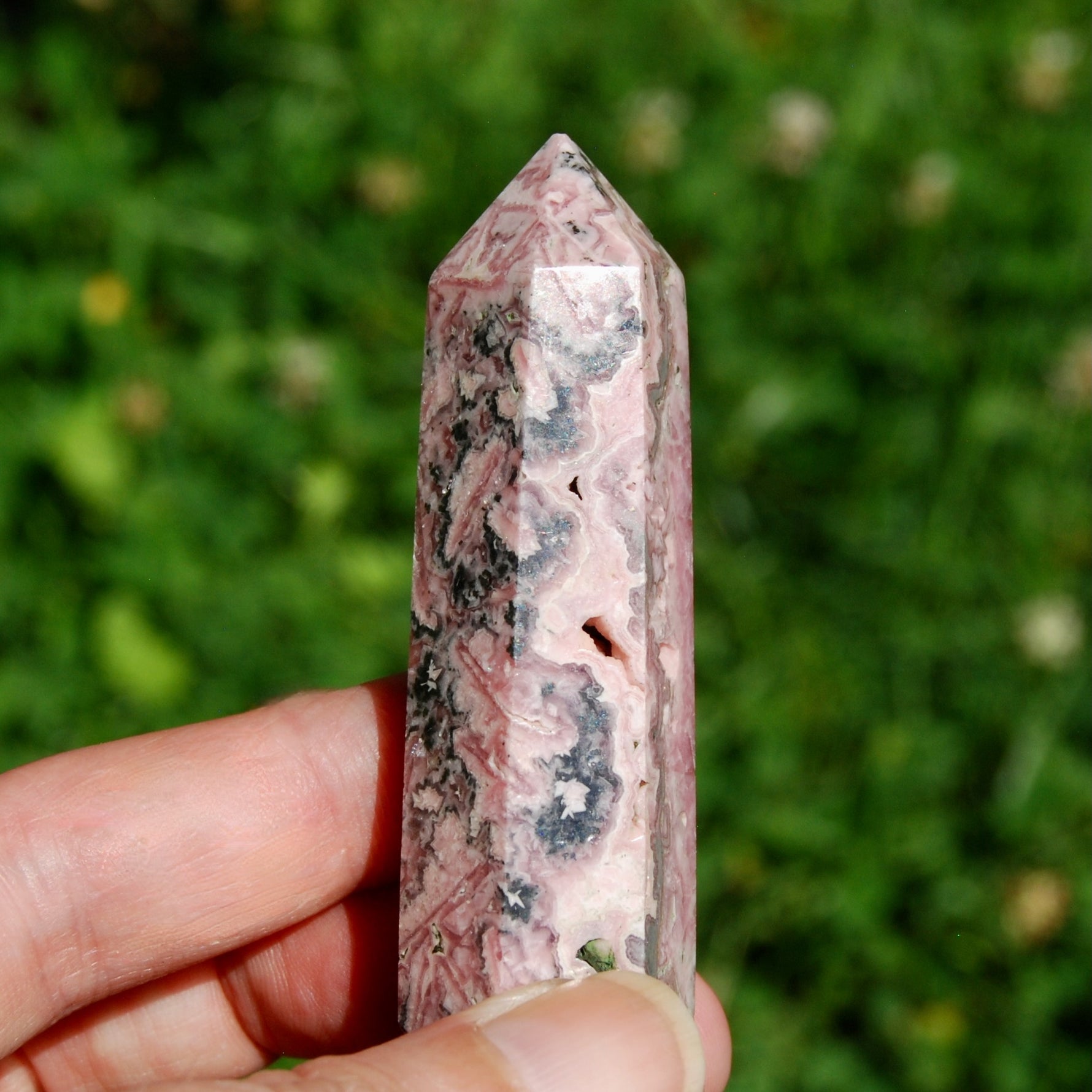 Genuine Rhodochrosite Pyrite Gemstone Tower - 2.7" 64g Manifest Love Luck, Healing Crystals, Argentina 